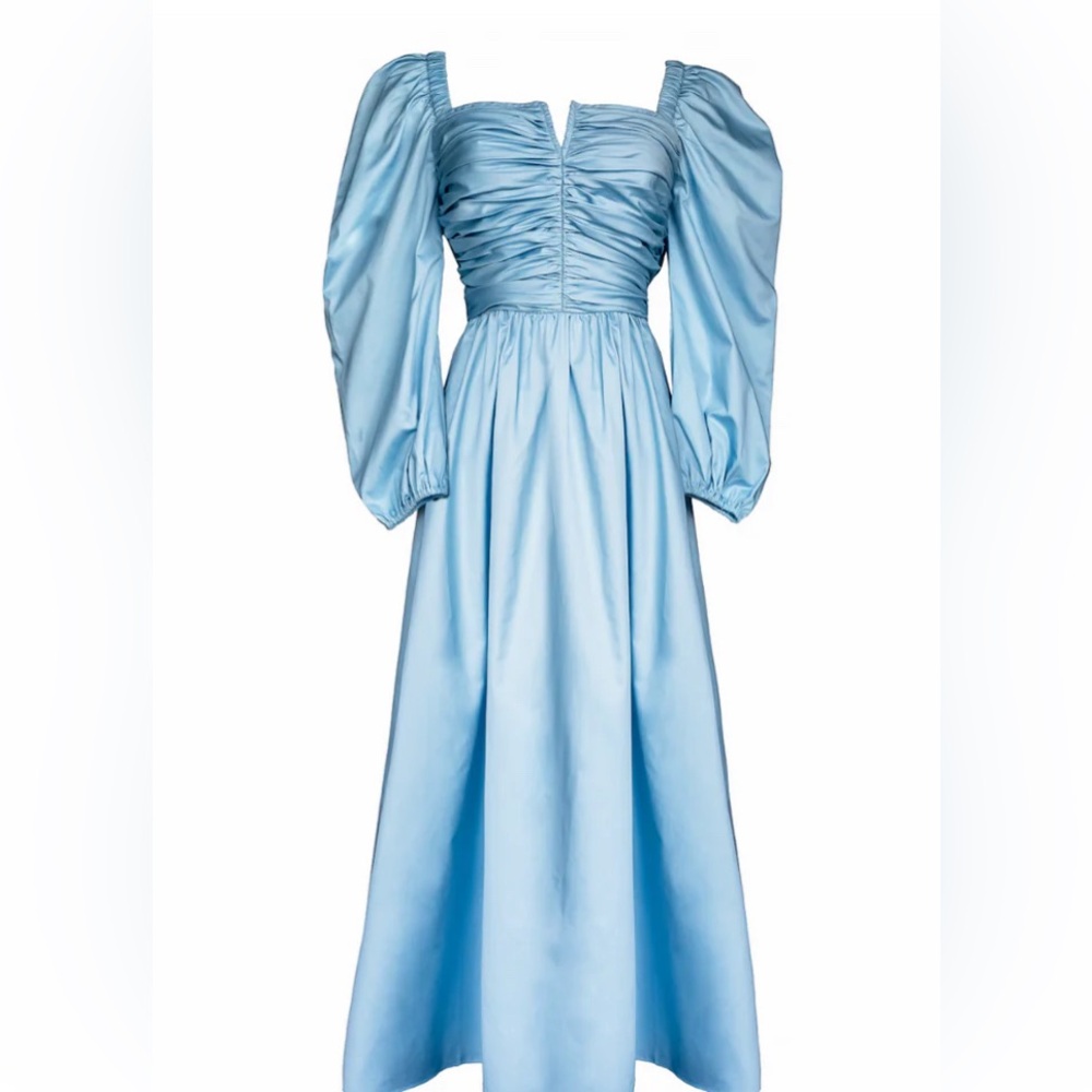 Cornflower blue puff sleeved dress with ruched bodice NWT